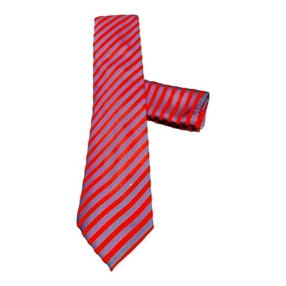 MEN'S ST. PATRICK NAVY/RED THIN DIAGONAL STRIPE TIE & POCKET SQUARE SET. - Picture 1 of 4
